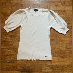 Tahari Puff Sleeve Ribbed Sweater Top